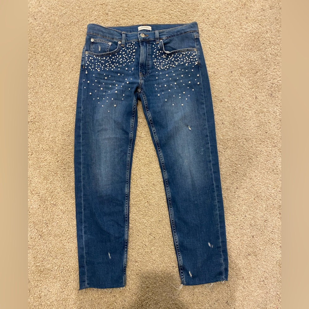 Zara women’s Jean premium denim collection, cropped with pearl embellishment